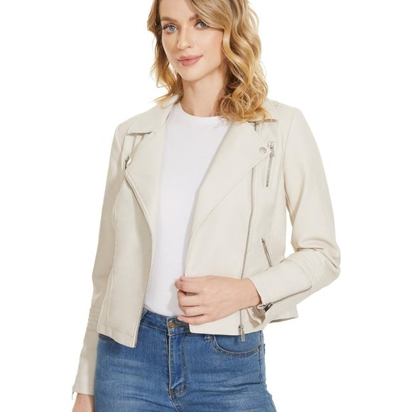 Women Leather Faux Motorcycle Short Lightweight Vegan Pleather Fashion Jackets - Picture 1 of 7